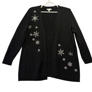 Christopher Banks Black Snowflake Embellished Cardigan Sweater Women's Size L‎